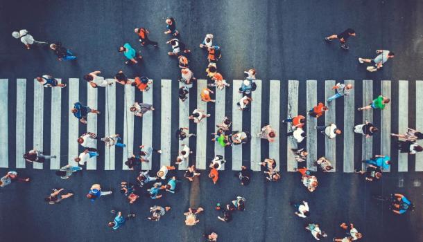 People on a zebra crossing, photographed from above. Credits: Shutterstock.com